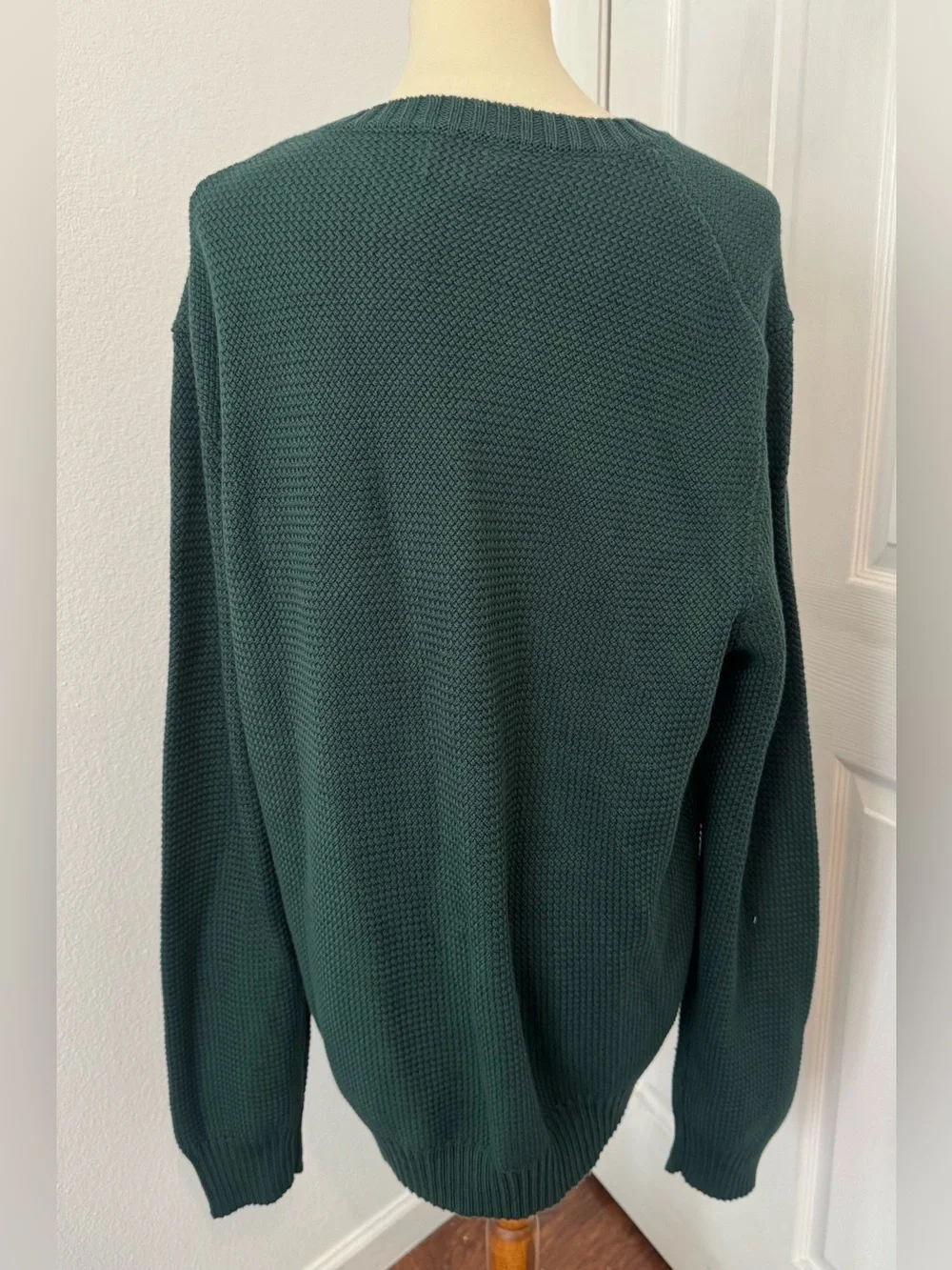 J.Crew Basket Stitch Cotton Crewneck Sweater Green Textured Knit Coastal XL
